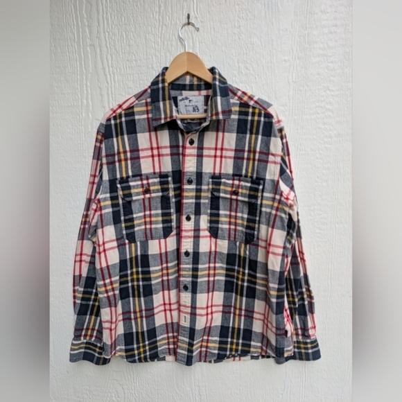 Woolrich Flannel Overshirt Archive Pattern  Heavyweight Plaid Button Up Shirt L - Picture 1 of 6